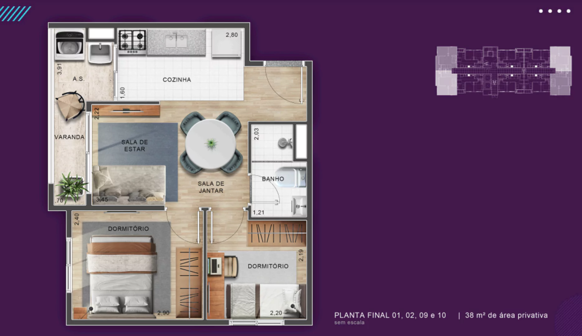 Planta de 2 Dormitórios Ponta 0